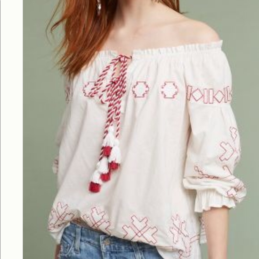 Anthropologie off the shoulder embroidered blouse